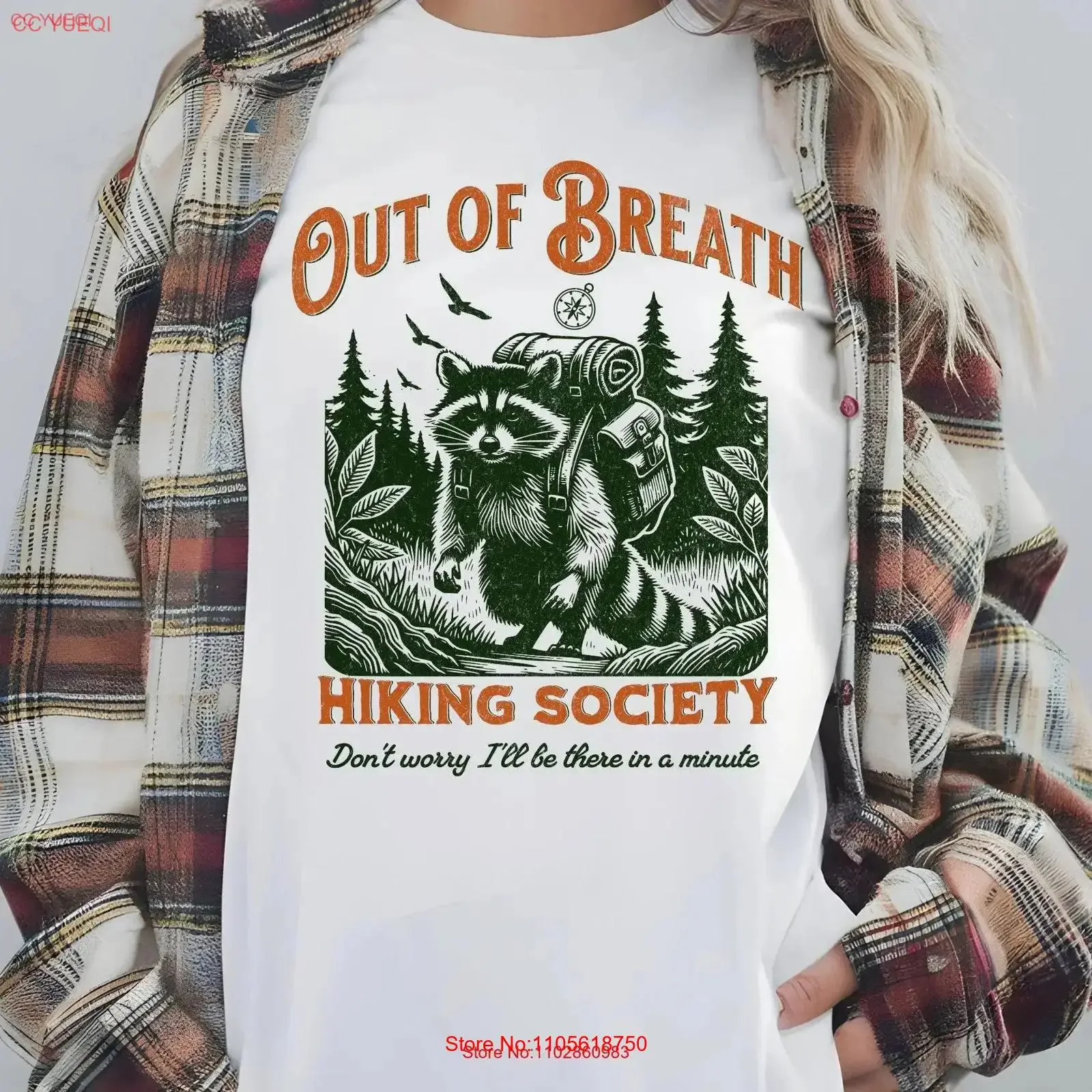 Out of Breath Hiking Society T Shirt Racoon Trash Panda Raccoon Nature retro Y2K vintage Washed fashion Comfortable Stylish