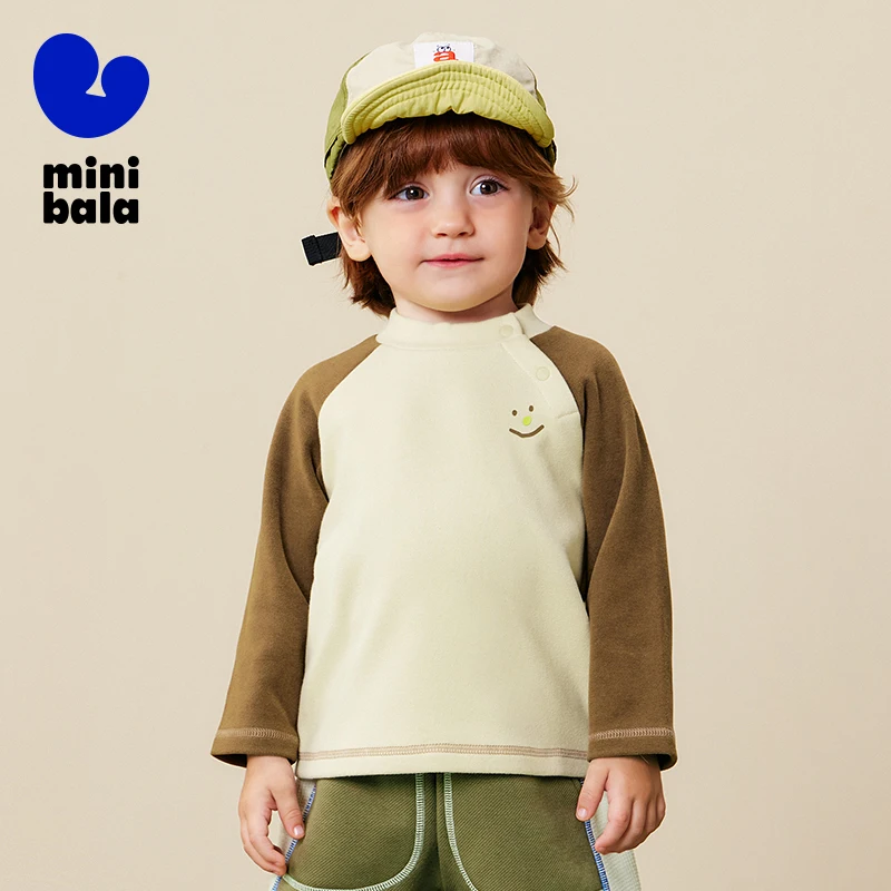 تي شيرت ميني بالا للأطفال 2025 شتاء جديد صديق للبشرة مبطن بالصوف الحراري طبقة أساسية