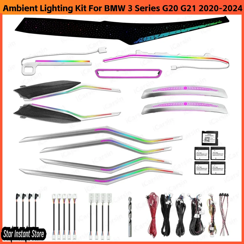 

64 Colors LED Car Interior Ambient Lighting for BMW 3 Series G20 G21 2020-2024 Atmosphere Strip Accessories Upgrade