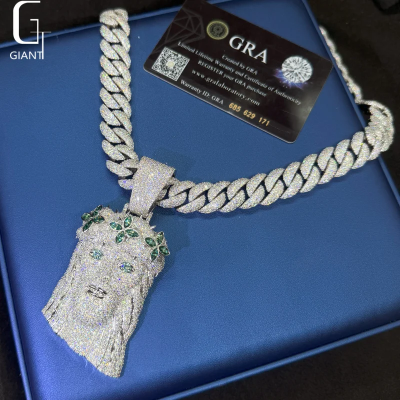 15MM Miami Iced Out Moissanite Cuban Chains 925 Silver Mosaic Set Moissanite Necklace Big Heavy HipHop Jewelry Cuban Link Chains