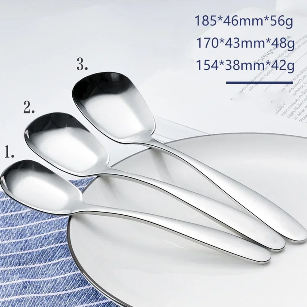 Rustproof Square Spoons Set Elegant Design Mirror Polished Stainless Steel Lightweight and Comfortable to Hold