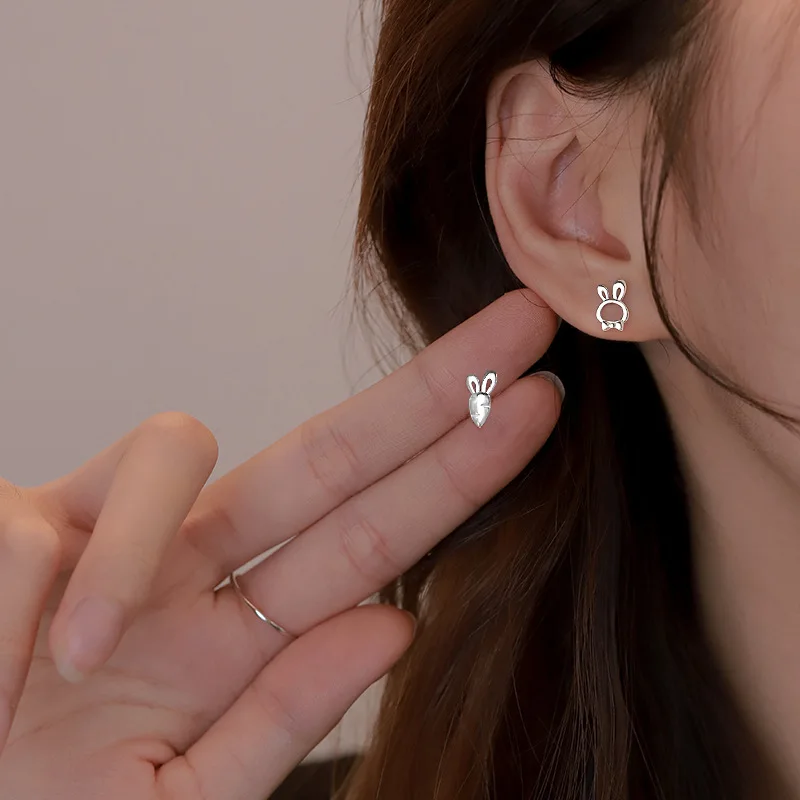 Pendientes simples de conejo para mujer, hipoalergénicos, uso diario, pequeños animales múltiples, pendientes de Color plateado, regalos Pierc para niñas ﻿