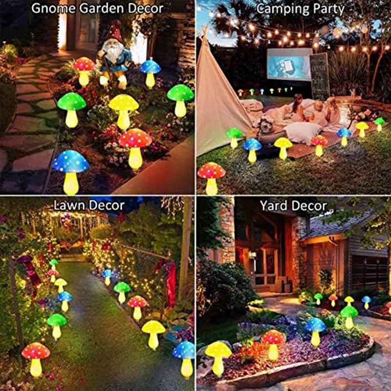 Lâmpada solar inteligente de cogumelo, à prova d'água, multicolorida, cogumelo, lâmpada led para natal, dia das bruxas, jardim, quintal, gramado, 8 peças