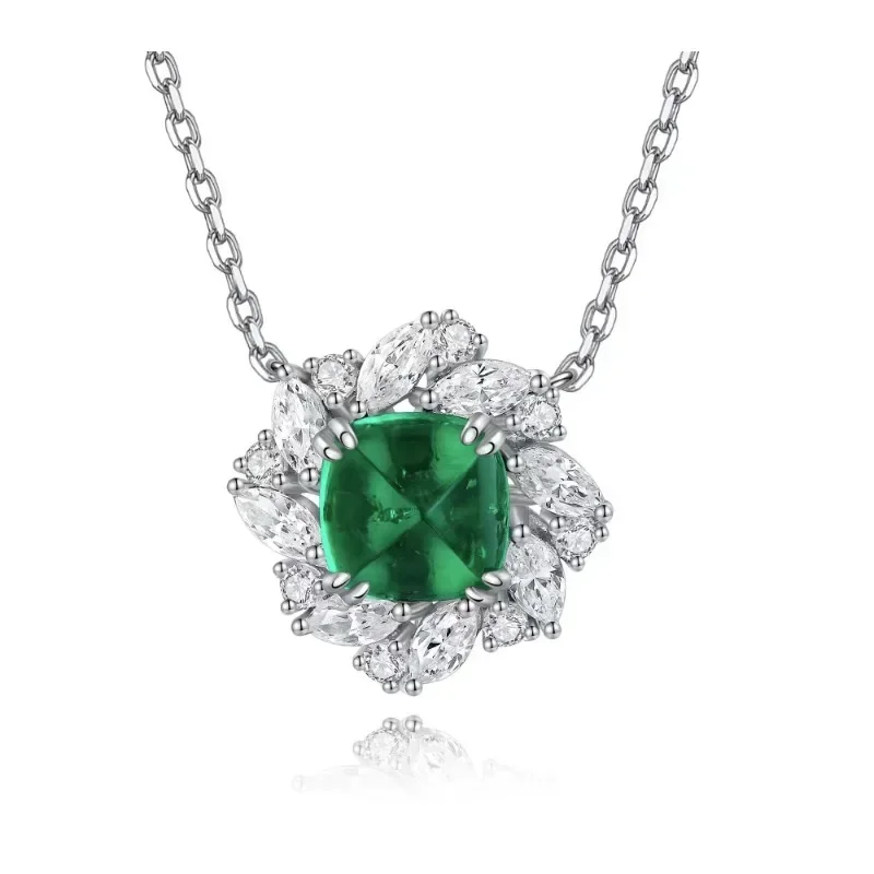 Ruihe Custom Design New 925 Silver Chain Pendant Necklace 3.35ct Lab Grown Emerald  Fashion Jewelry Women Christmas Gifts