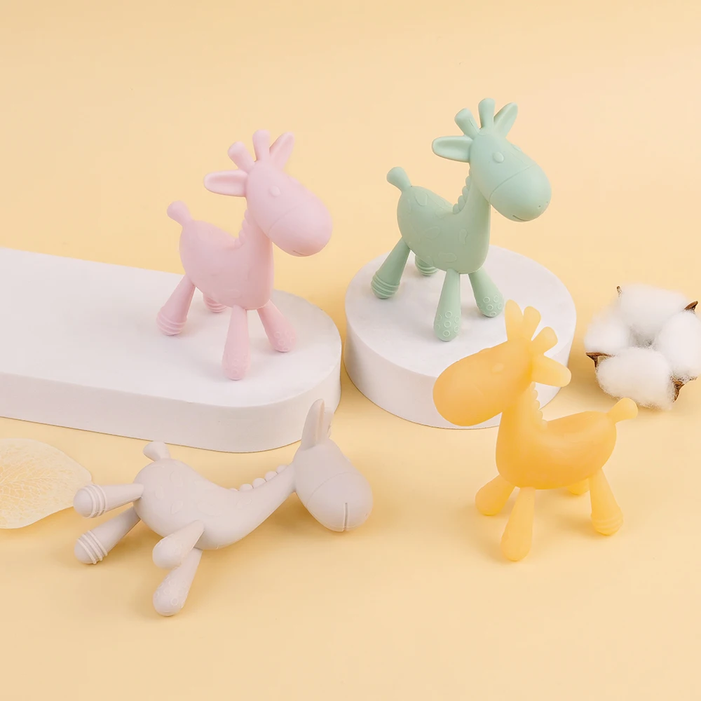 Cartoon Baby Silicone Teether Brinquedos, aperto de treinamento, força, brinquedo de mastigação, girafa, crianças, saúde, molar, acessórios