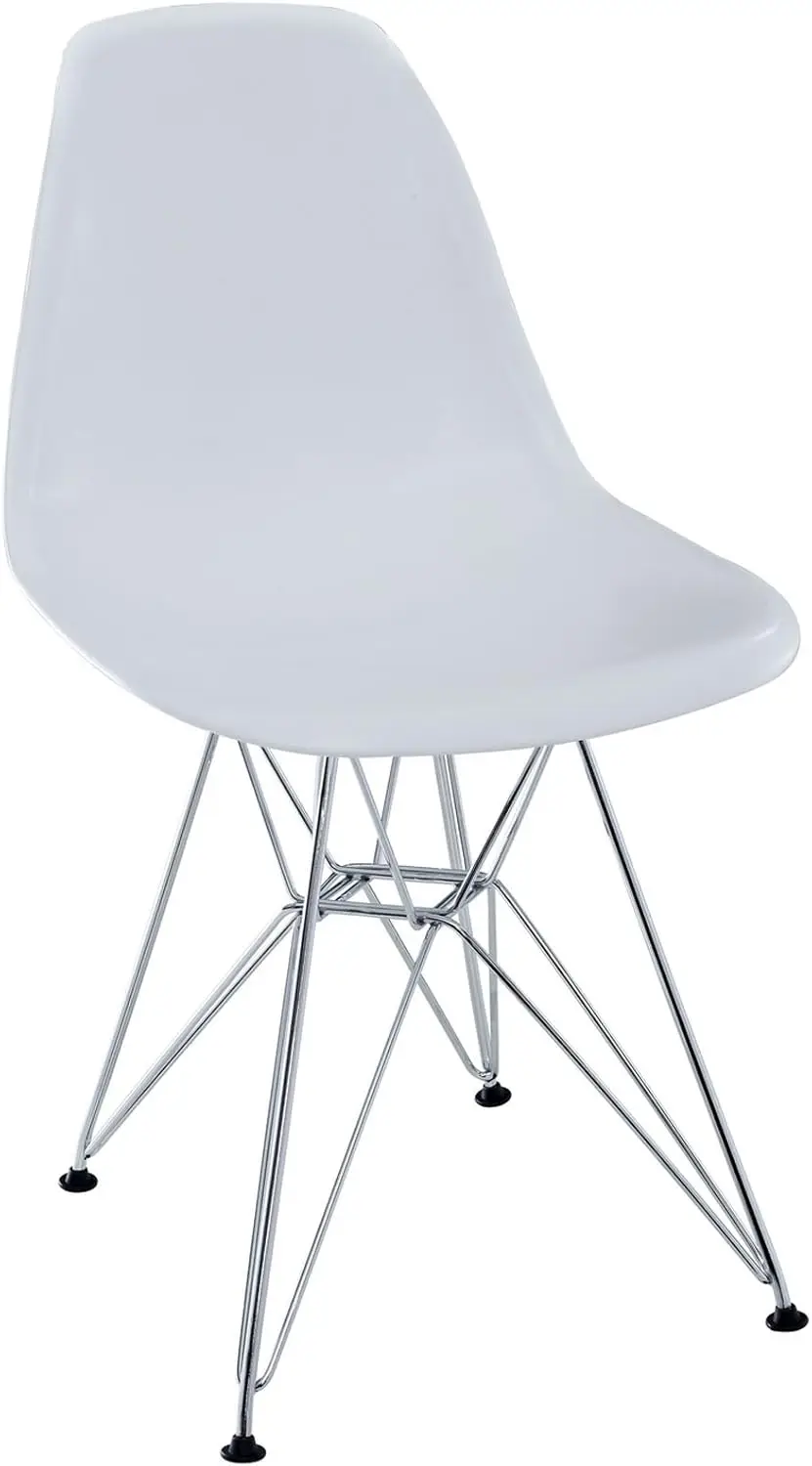 

Paris Mid- Modern Molded Plastic Steel Metal Base In White, One Dining Chair