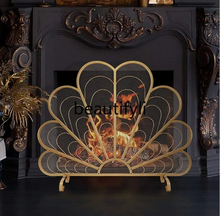 

American floor-to-ceiling wrought iron art fireplace screen partition hollowed out household peacock-shaped fireplace fenc