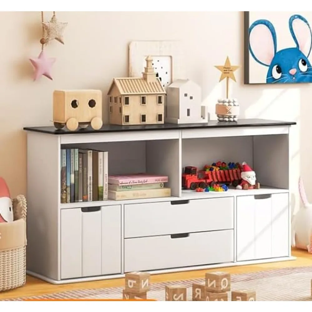 

Kids Toy Organizers and Storage, Multifunctional Storage Cabinet Toy Chest with Blackboard, 4 Drawers, Kids Bookshelf