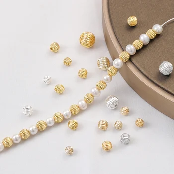 3/4/5/6/8/10Mm Geen Fade Ronde Gestreepte Gesneden Koperen Spacer Kralen Voor Sieraden Maken Armband Ketting Handgemaakte Ambachtelijke Diy Accessoires