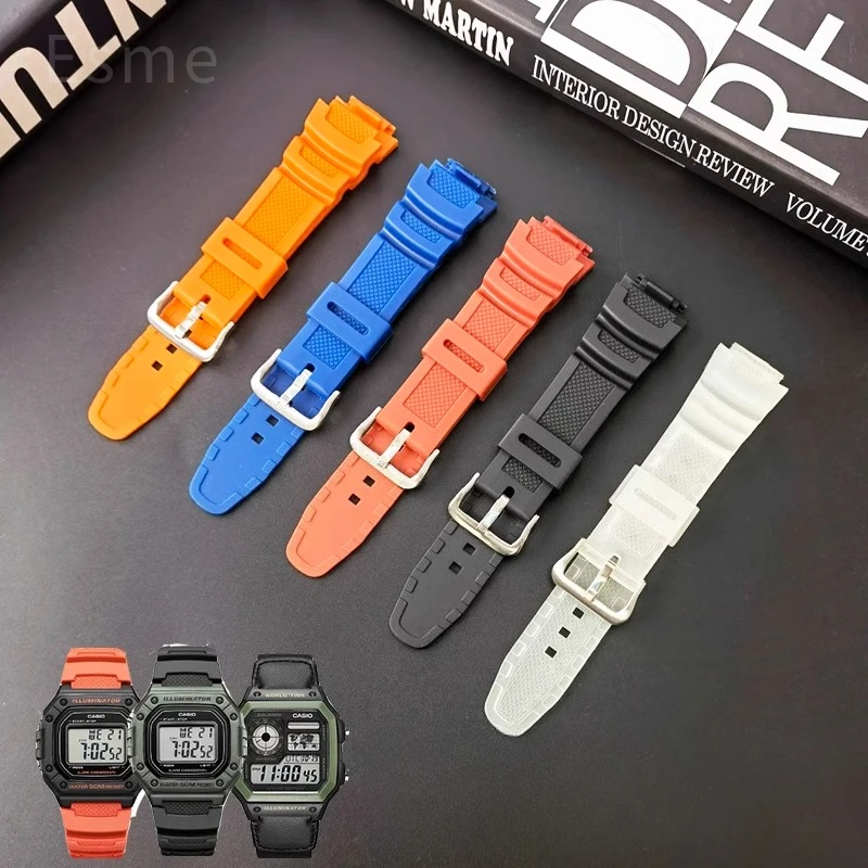 Ultra Durable for Casio SGW-500H W-735H Shockproof Watchband Non-Slip Rubber Bracelet Special Buckle Blue Khaki Watch Accessory
