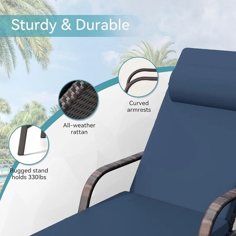 Outdoor Chaiselongue 3 Stück Möbel Set Rattan Strand Pool Liegestühle, verstellbare Rückenlehne Liegestuhl