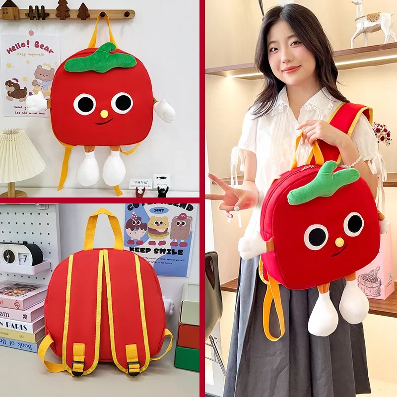 Women funny Tomato backpack girl new cute cartoon canvas school bag