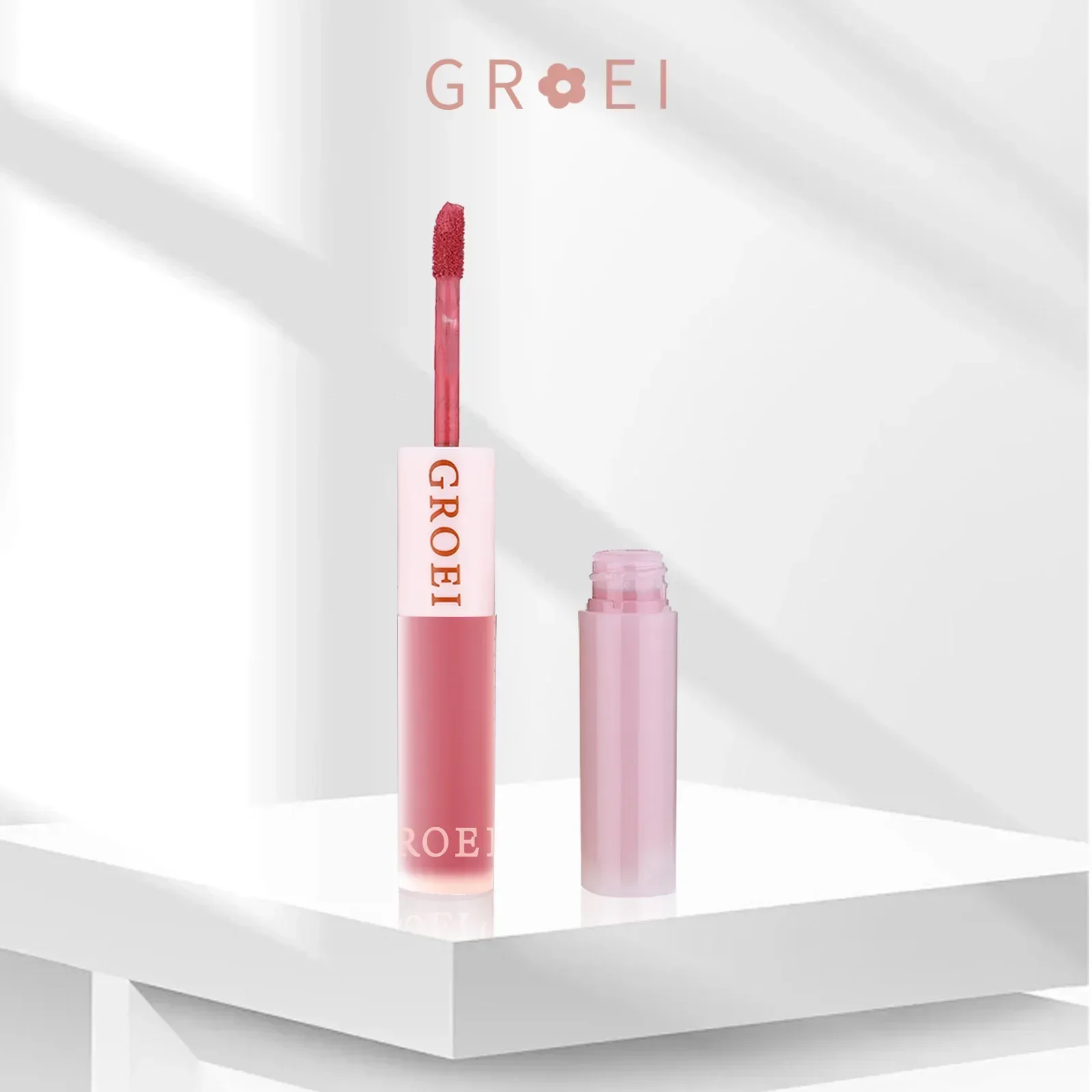 GROEI Vernis à lèvres double extrémité, brillant miroir 2 en 1 et velours mat, tasse antiadhésive longue durée, cosmétique pour les lèvres dodues 3D