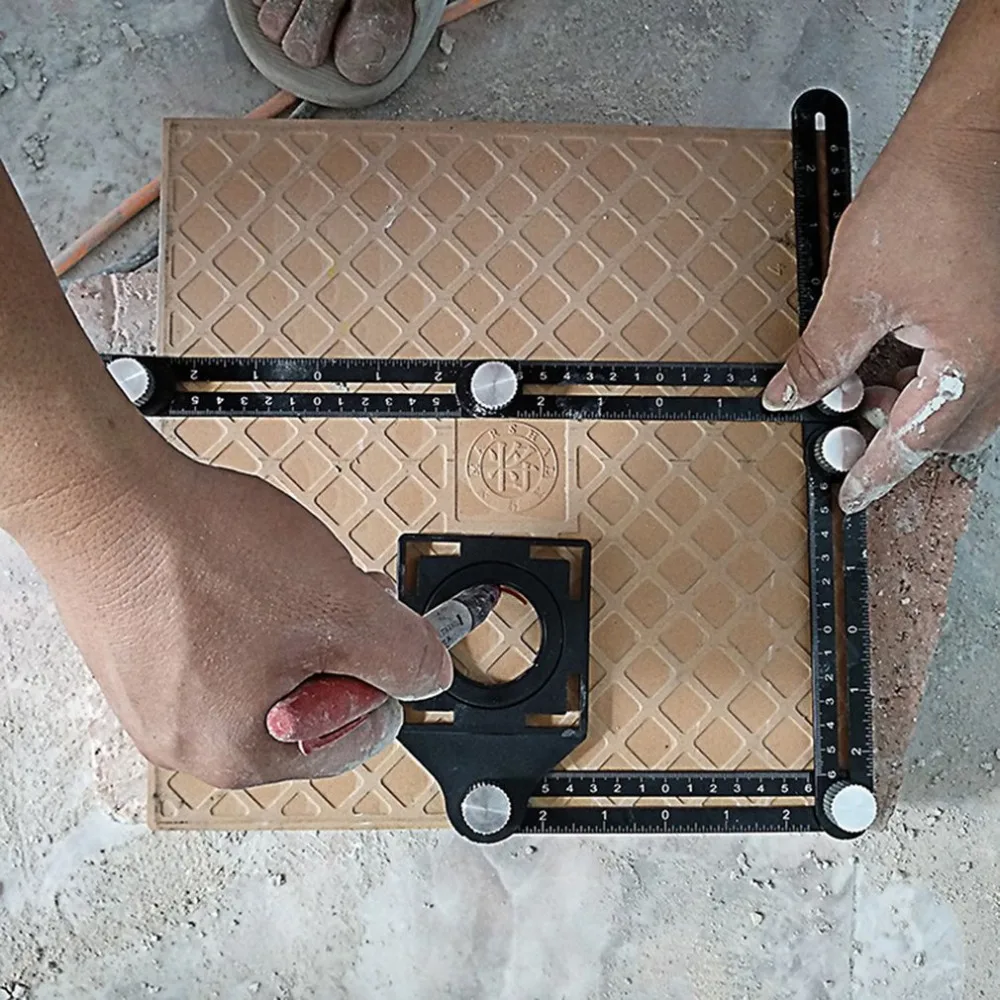 6 Fold Angle Measuring Ruler Aluminum Alloy Perforated Template Construction Tool for Tile Hole Drilling Guide
