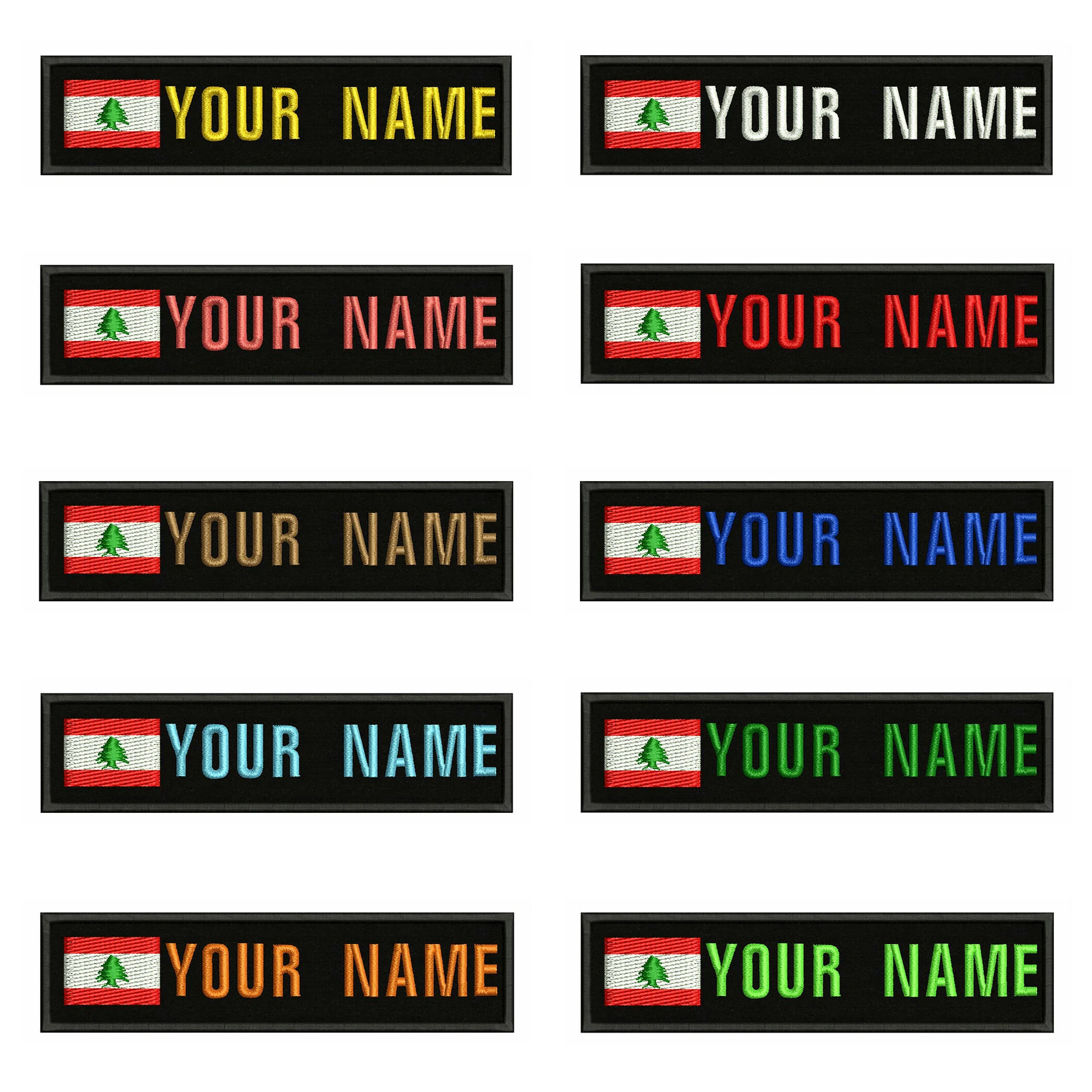 Lebanese Flag Lebanon 10X2.5cm Embroidery Custom Name Text Patch Stripes Badge Iron On Or  Patches