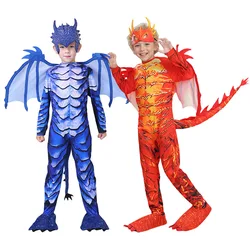 Deadly Frost Blue Dragon Costume Kids Unisex Dinosaur Outfits Dress Up Halloween Boys Red Fire Dragon Knight Cosplay For Child