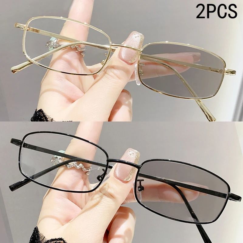 2/3PCS Photo-sensitive Anti-glare Small Frame Fashionable Anti-blue Light Metal Progressive Glasses 026