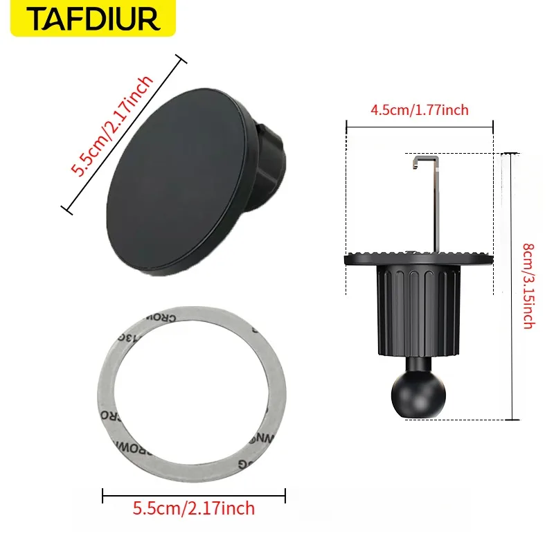 Tafdiur 1 Piece Abs Material Black Flat Short Hook Air Vent Mount Magnetic Phone Holder + Magnetic Adhesive Sheet, Magnetic Phone Holder for Stable Attachment Without Shaking, Easy to Install on the Air Vent, Universal Car Navigation Phone Holder