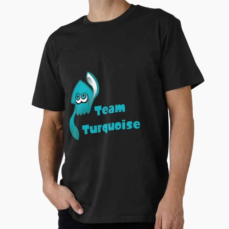 Team Turquoise Cartoon Video game Splatoon Gift T-Shirt for gamer 100% Cotton y2k clothing Short-Sleeve Tee All Size Tops