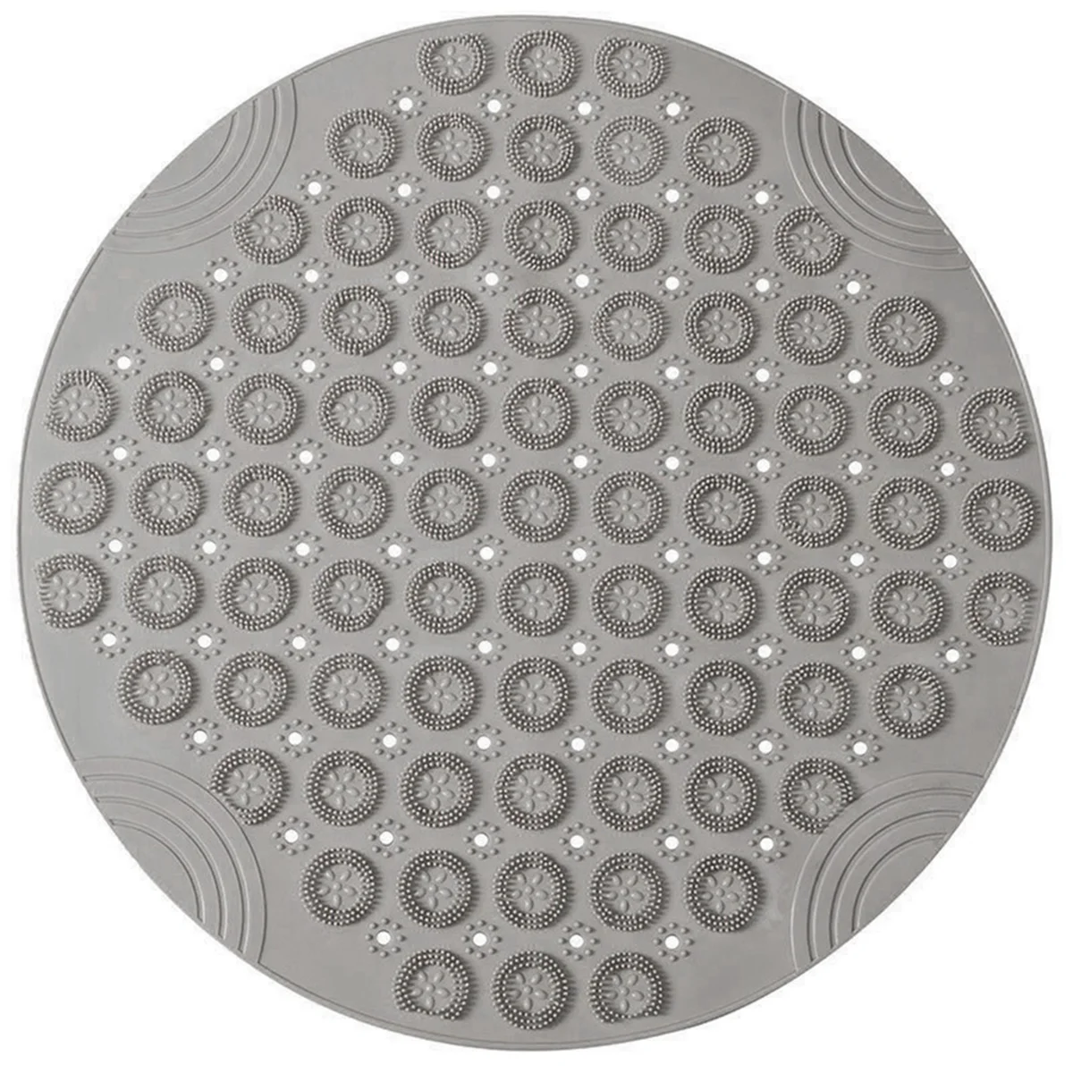 Round Non-Slip Shower Mat Strong Suction Bath Mats with Drain Holes with Raised Massage Loop, A