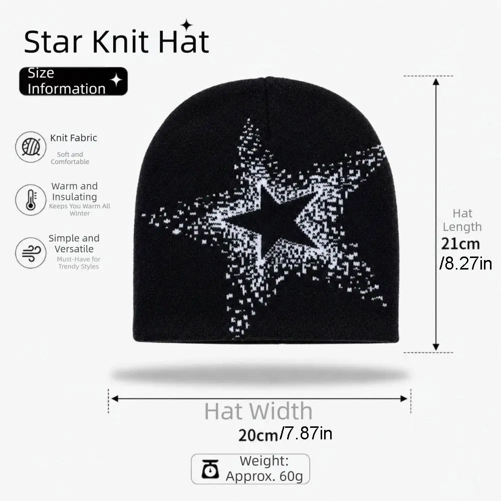 Fashion Jacquard Star Knitted Hat Pentagram Warm Pullover Cap Cashmere Cold Cap Y2k Beanie Hat Female/Male 5
