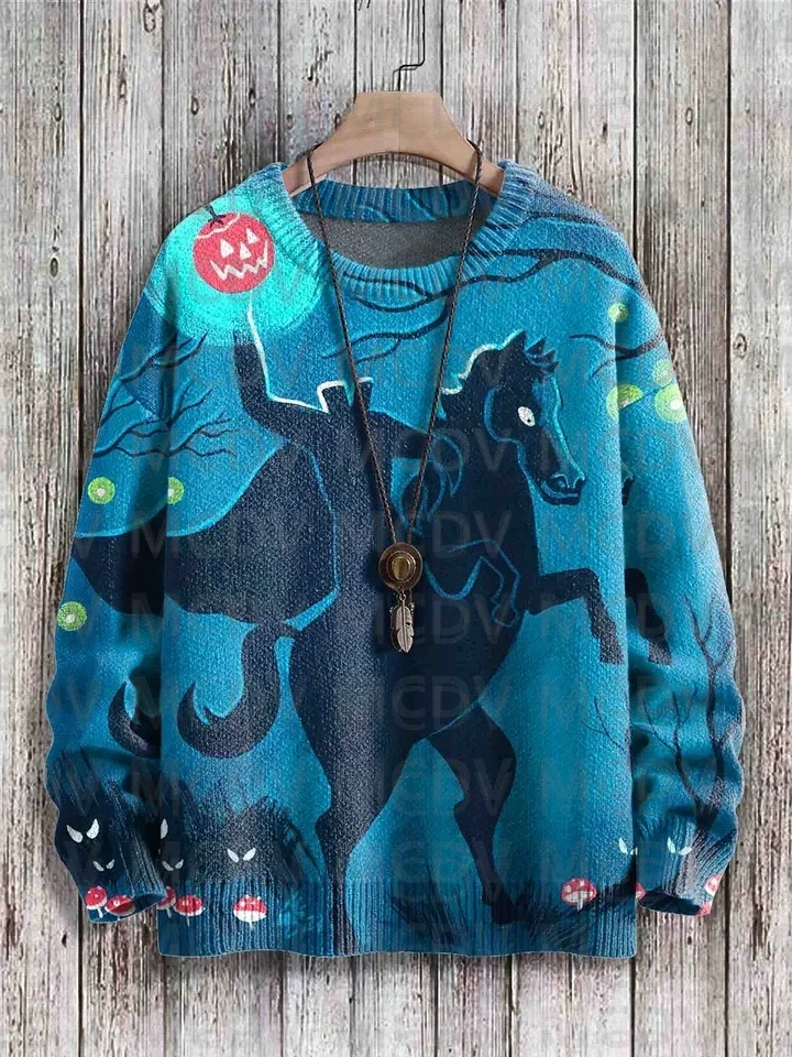 Halloween Graveyard Ghost Vintage Art Vibe Print Sweater