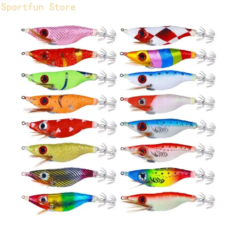

16Pack High Performances Squid Imitations Lures Multicolored Artificial Squid Baits Glowing Shrimp Lures Squid Hook X7JD