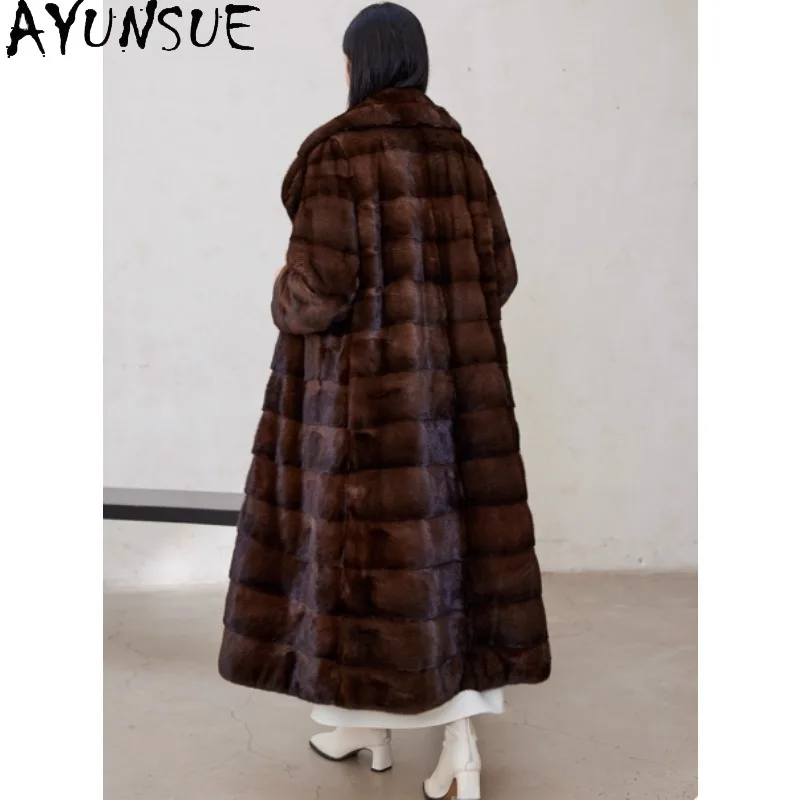 เสื้อโค้ทขนมิงค์แท้ AYUNSUE สำหรับผู้หญิง รุ่นใหม่ล่าสุด เสื้อโค้ทยาวสำหรับฤดูหนาว เสื้อผ้าแฟชั่นหรูหราสำหรับผู้หญิง เสื้อโค้ทขนสัตว์สำหรับผู้หญิง