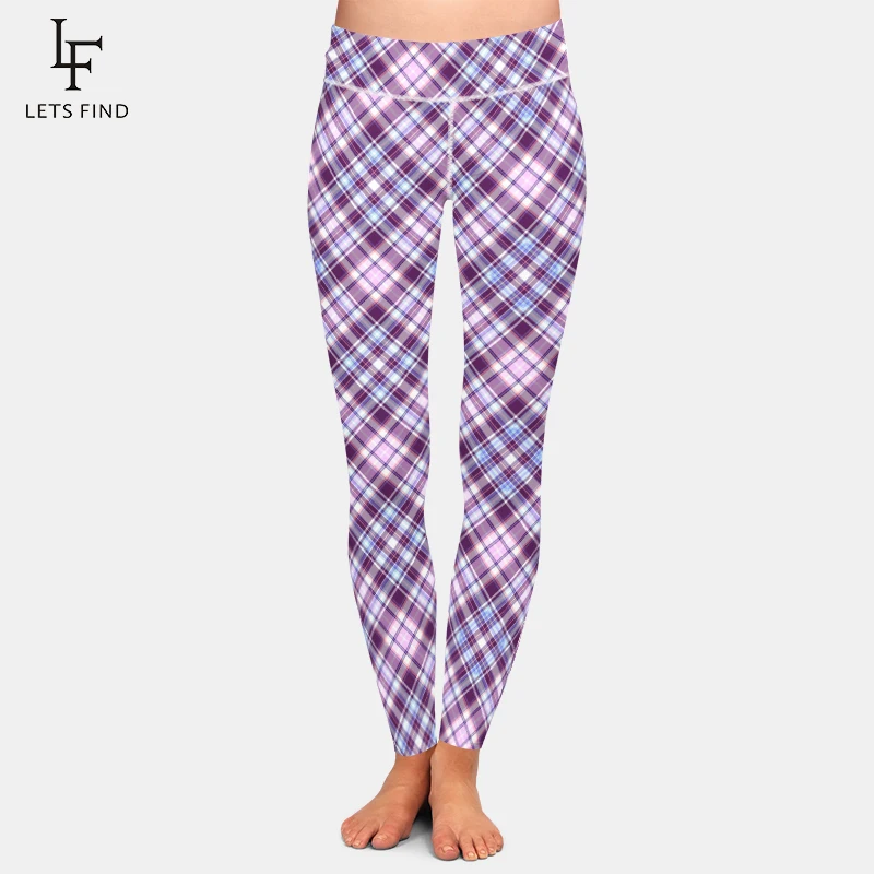 LETSFIND-mallas ajustadas de cintura alta para mujer, pantalones de Fitness con estampado de tartán 3D, Sexy, de alta calidad, a la moda