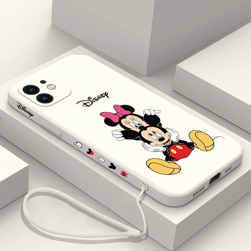 Minnie mickey lanyard Phone Case For iPhone 15 14 13 12 11 Pro Max Mini X XR XS MAX 8 7 Plus Liquid Silicone Cases Cover