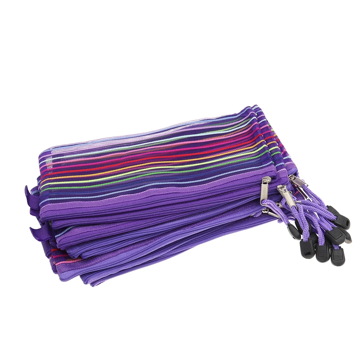 

12pcs Nylon Mesh Pencil Case Rainbow Stripes Storage Bag Zipper Lightweight Travel ganizer Document Pouch
