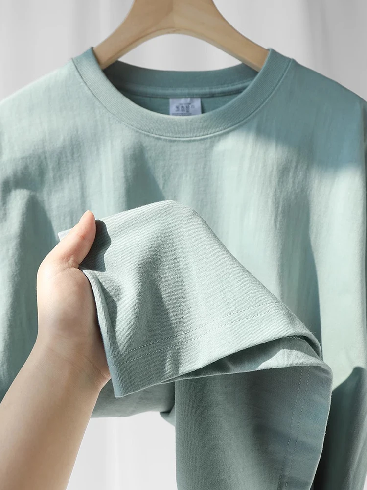 

Azure 600 г плотная хлопковая футболка с короткими рукавами, летняя свободная трендовая мужская и женская нижняя рубашка Ins