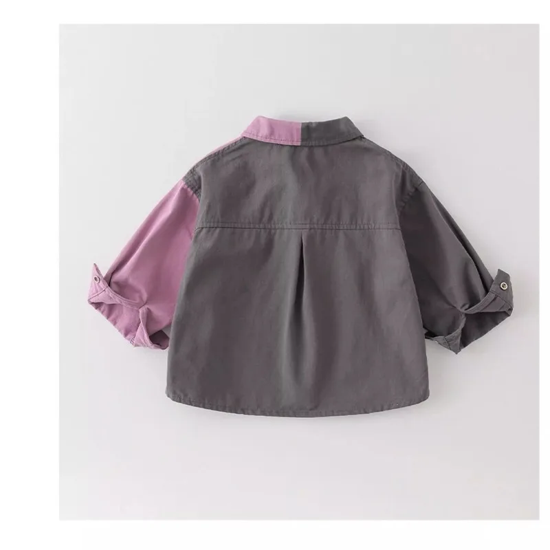 New Children's Spring and Autumn Shirts, Boys' Long Sleeved Baby Color Blocking Patchwork Jackets, Trendy Boys' Shirts