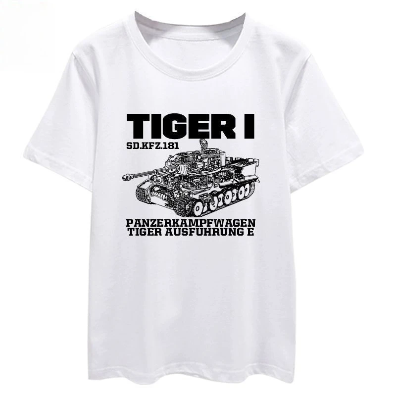 2026 New Tiger Tank Combat Vehicle Weapon Military Fan Print High Quality Mens Crew Neck Loose Breathable Plus Size T-Shirt