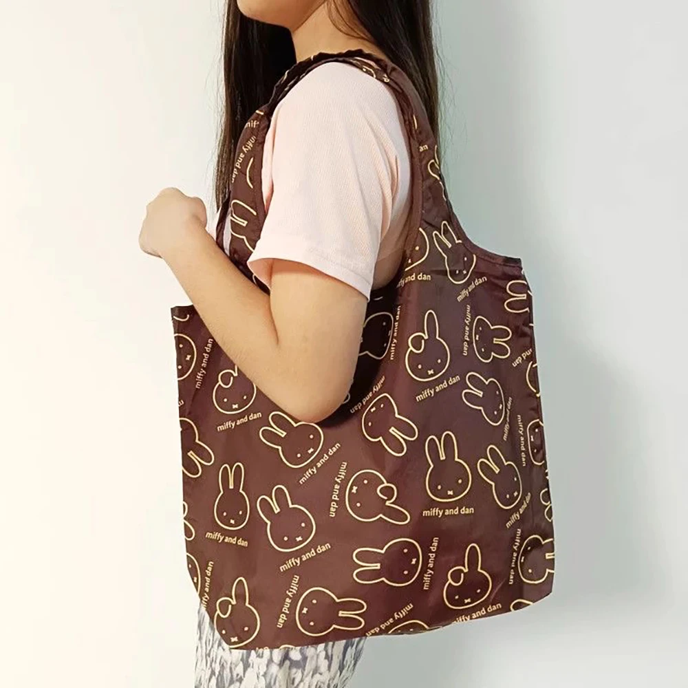 Kawaii miffy bonito saco de compras dos desenhos animados coelho impressão portátil dobrável multifuncional viagem alta capacidade bolsa presente da menina