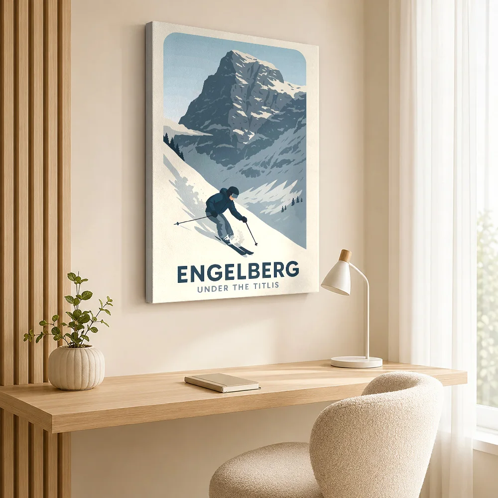 Engelberg Skiing Canvas Painting Poster Customized Modern Aesthetic Wall Art for Bedroom Decor Ready to Hang Housewarming Gift