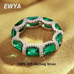 EWYA 100% 925 Sterling Silver Rings 1ct Synthetic Emerald High Carbon Diamond Row Ring for Women Wedding Band Fine Jewelry Gift