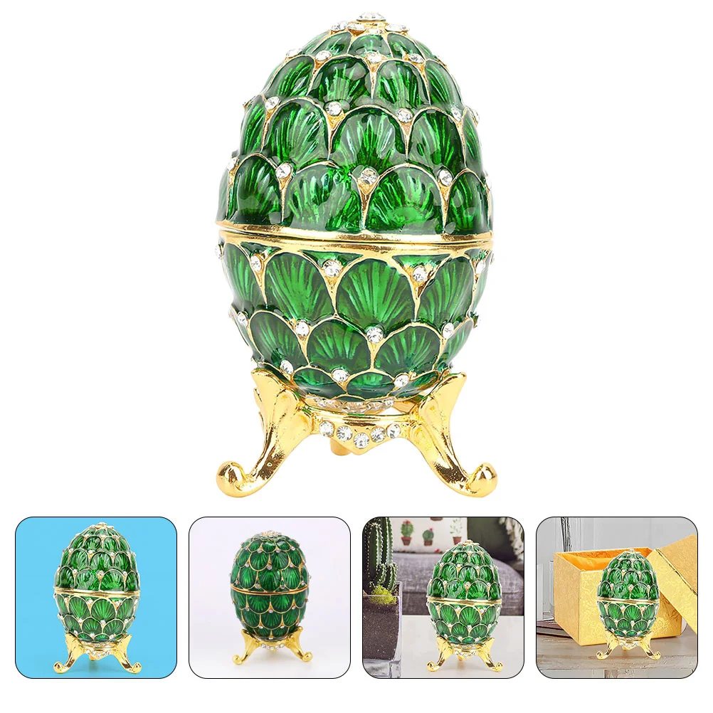 

Egg Jewelry Box Alloy Statue Holder Case Enamel Office Desk Decor EasterEgg Shaped Vanity Accessories