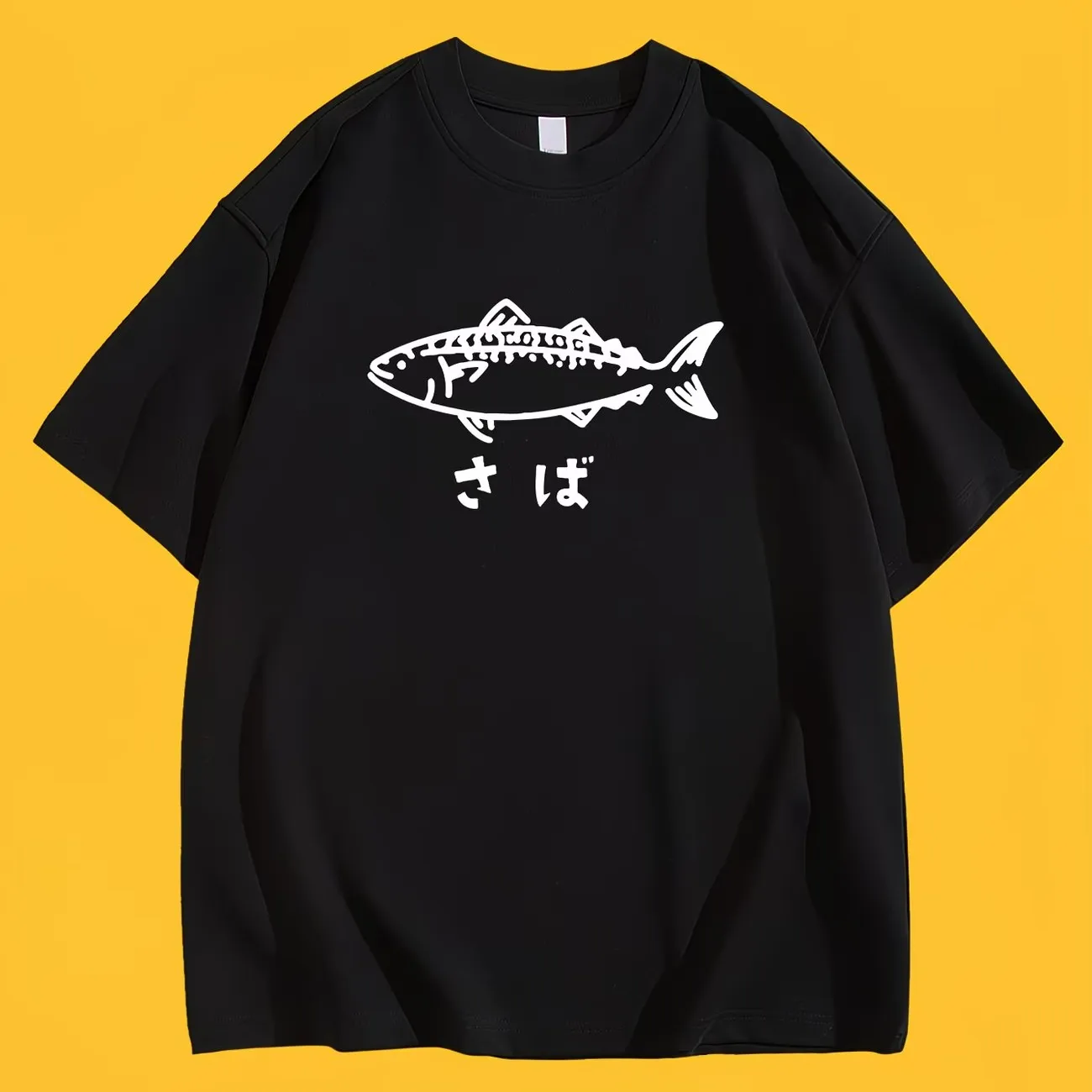 Japanisches Saba-Makrelen-T-Shirt für Damen und Herren, minimalistisches Hirajuku-Streetwear-Grafik-T-Shirt, Sommer, kurzärmelig, weiß, lässige Oberteile – Detail 3