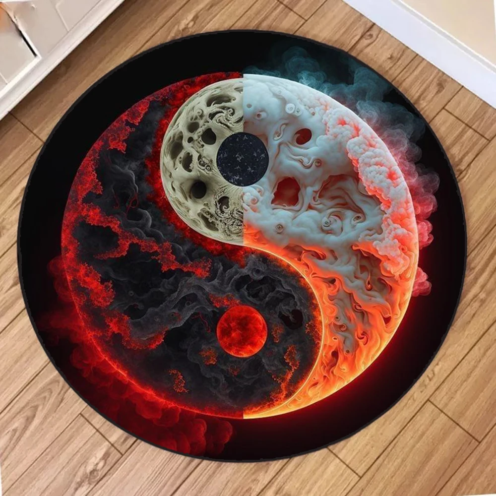 سجادة مستديرة بتصميم Taiji لديكور غرفة المعيشة المنزلية وغرفة النوم والأريكة لتزيين الأرضية سجادة غير قابلة للانزلاق وقابلة للغسل بمساحة كبيرة الحجم #2