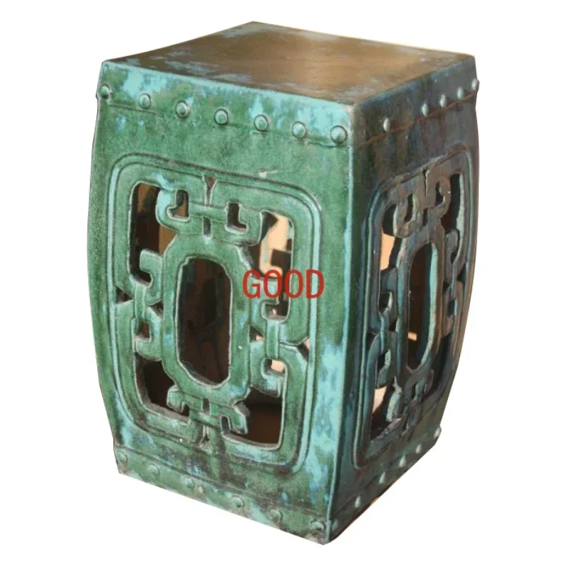 Taburete de cerámica cuadrado tallado a mano de porcelana ardiente antigua de alta temperatura