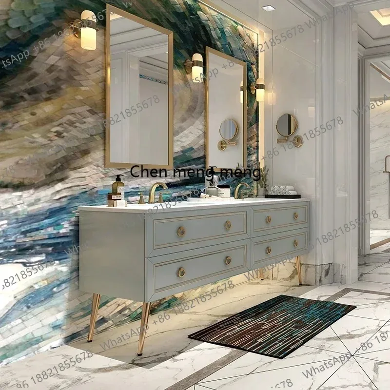 

European Style Elegant Design Bathroom Cabinet Combo Modern Simple Storage Bathroom Mirror Shelves Furniture