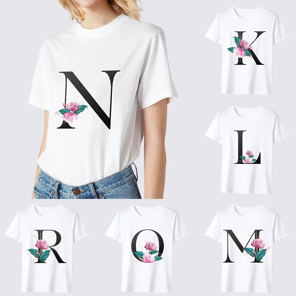 

Fashion T-shirt Women's Clothing Summer Short Sleeves All-match Tops Whitemarble Letter Pattern Series Casual Comfortable Clothe