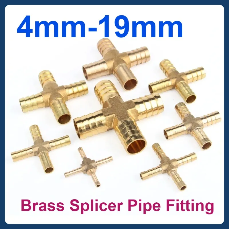 

4/6/8/10/12/16/20mm Brass Splicer Pipe Fitting 4 Way Cross Barb Connector Coupler Adapter for Water Pipes,Air Hoses & Irrigation