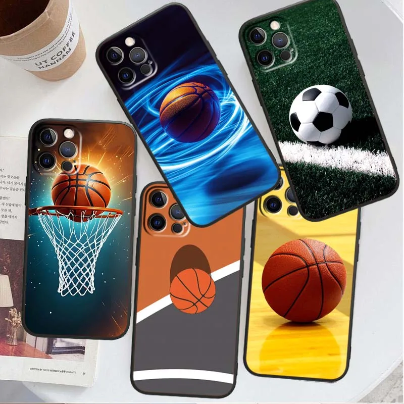 

Football Basketball Art For Apple iPhone 17 16 16E 15 14 13 12 11 Pro Max Plus Air Black Soft Silicone Cover Phone Case