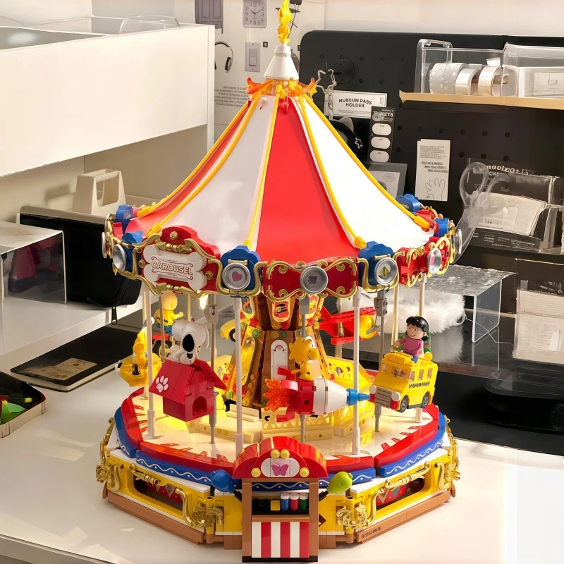 

Новая музыкальная карусель Снупи, строительные блоки, арахис, мультяшный цирк, детское образование, собранные игрушечные модели, рождественские подарки