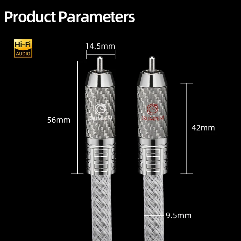 One Pair Sterling Silver RCA Cable HiFi Audio Interconnect New Pure Silver Core Wire with Locking Carbon Fiber RCA Plug