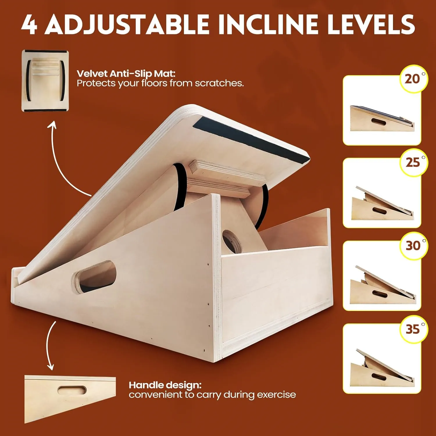 

2-in-1 Professional Adjustable Calf Stretching Incline Wedge Physical Therapy Wooden Slant Board Balance Board