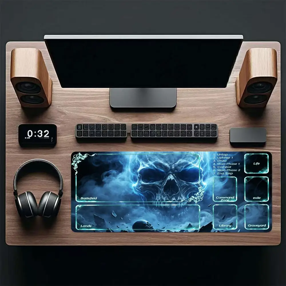 Mousepad Dark Fantasy Blue Fire Skull Reaper Art For Office Desktop Bedroom Learning Playmat