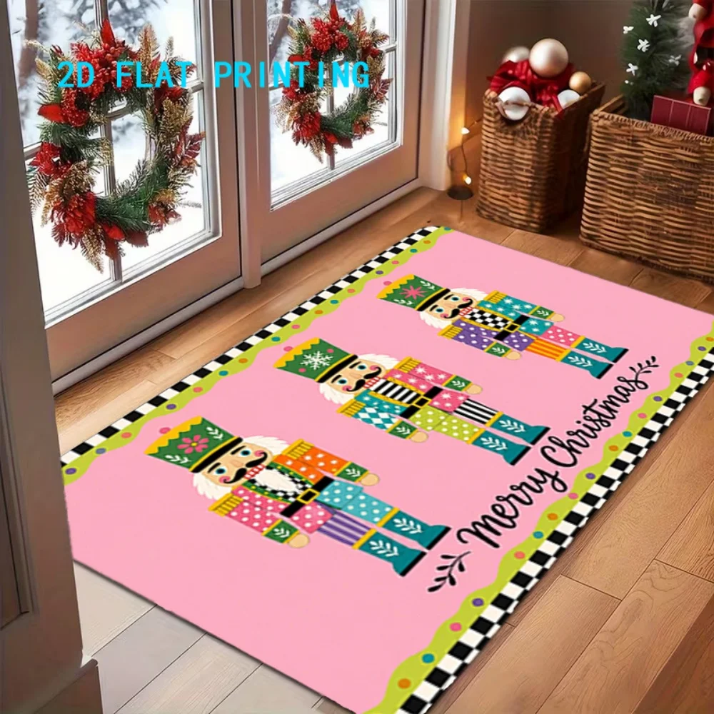 Pink Nutcracker Welcome Rug Plaid Border Winter Area Rug Holiday Doormat Bedroom Cloakroom Dressing Room Home Floor Mat